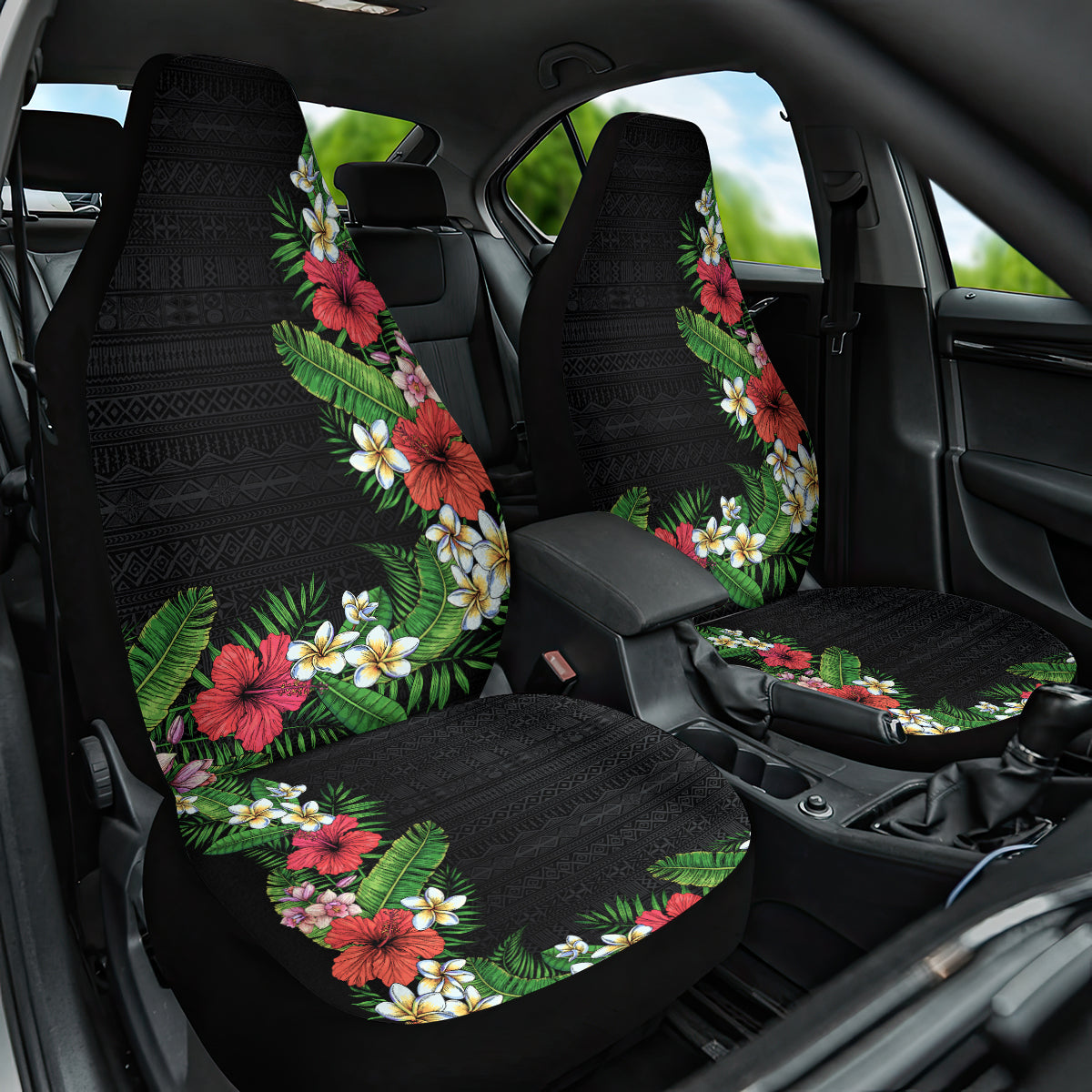 Hawaii Tropical Flowers and Leaves Car Seat Cover Tapa Pattern Colorful Mode