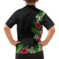 Hawaii Tropical Flowers and Leaves Family Matching Long Sleeve Bodycon Dress and Hawaiian Shirt Tapa Pattern Colorful Mode