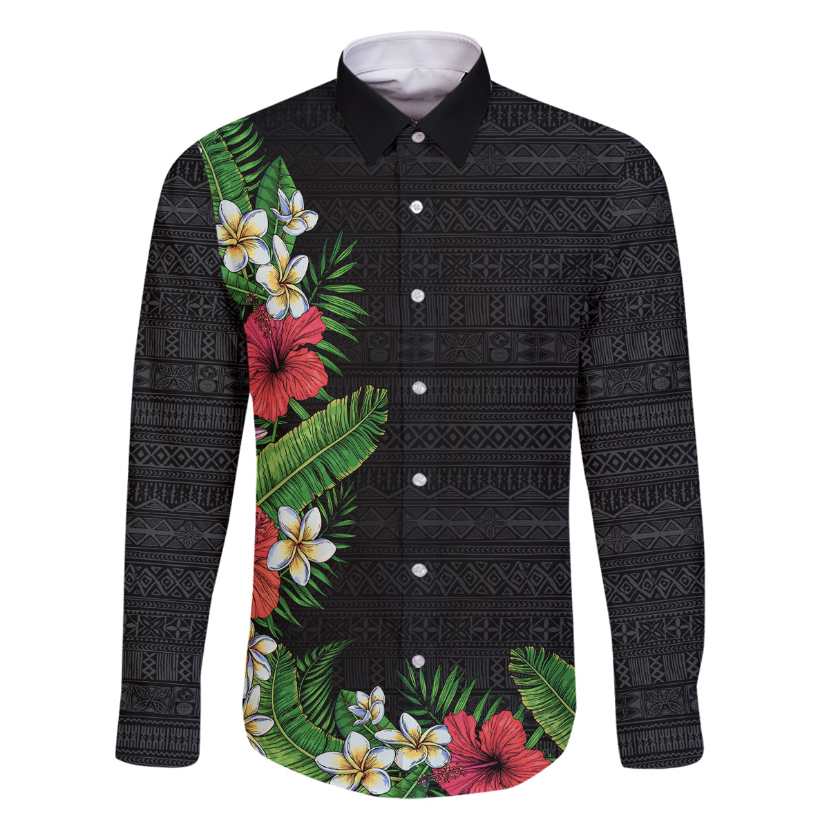 Hawaii Tropical Flowers and Leaves Family Matching Mermaid Dress and Hawaiian Shirt Tapa Pattern Colorful Mode