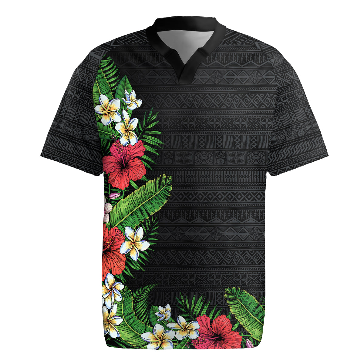 Hawaii Tropical Flowers and Leaves Rugby Jersey Tapa Pattern Colorful Mode