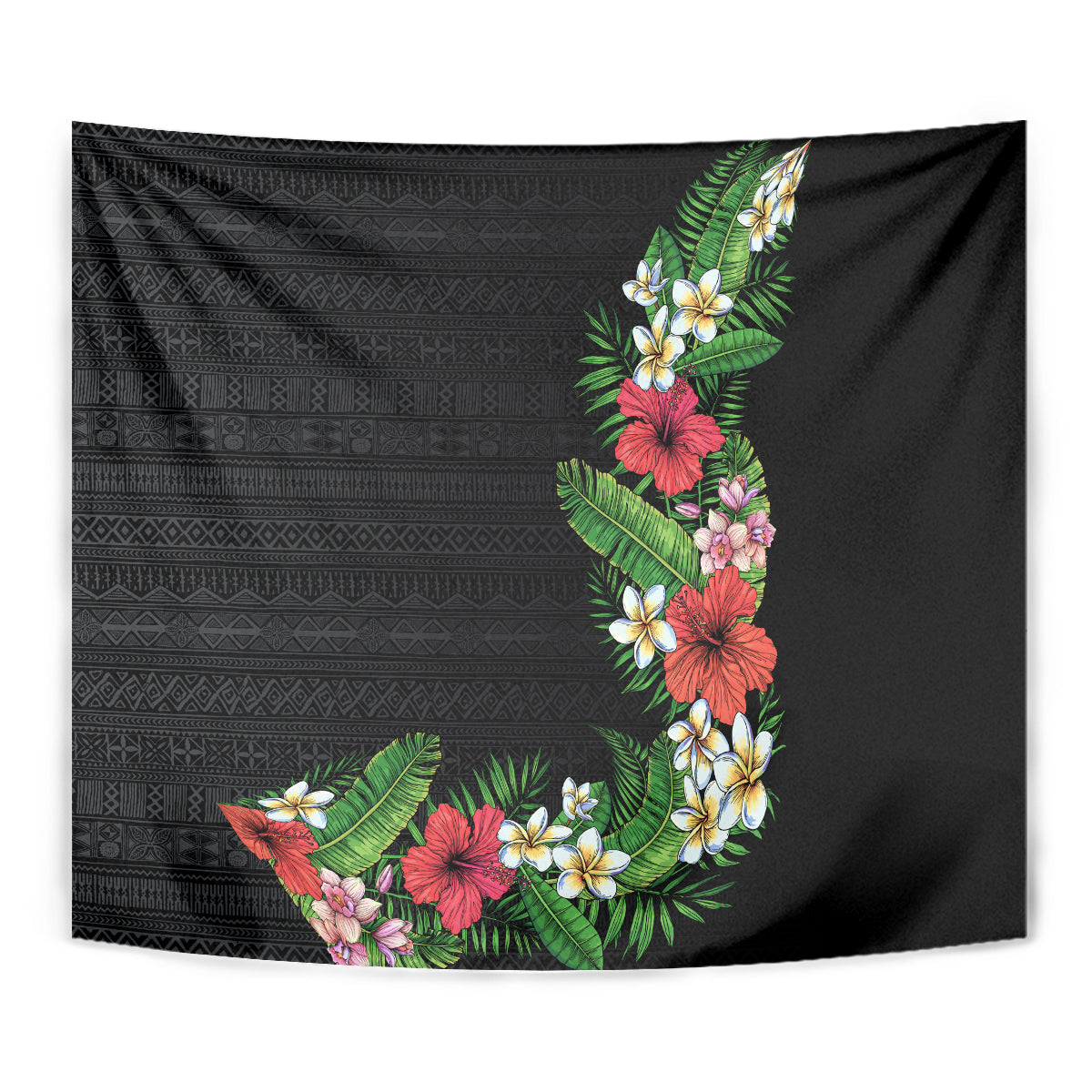 Hawaii Tropical Flowers and Leaves Tapestry Tapa Pattern Colorful Mode