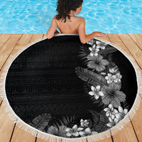 Hawaii Tropical Flowers and Leaves Beach Blanket Tapa Pattern Grayscale Mode