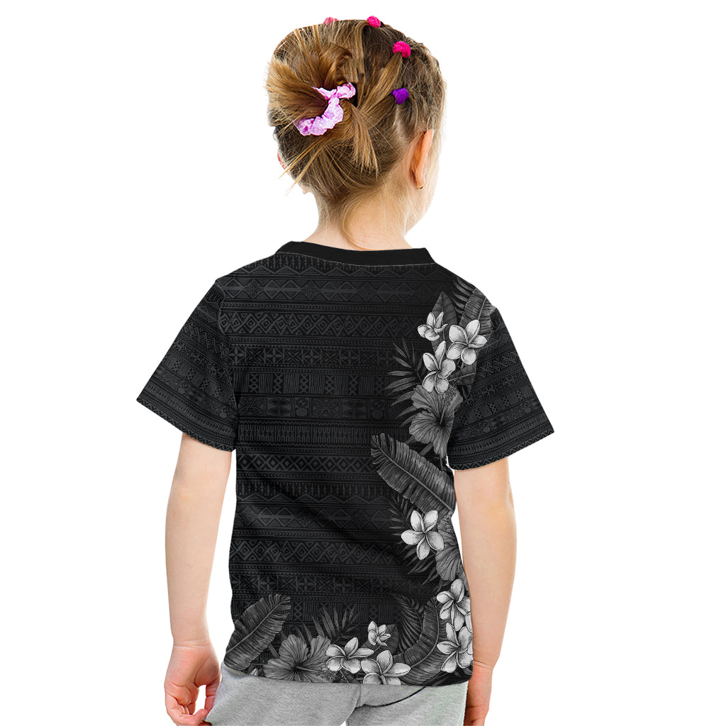 Hawaii Tropical Flowers and Leaves Kid T Shirt Tapa Pattern Grayscale Mode