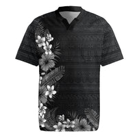 Hawaii Tropical Flowers and Leaves Rugby Jersey Tapa Pattern Grayscale Mode