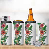 Hawaii Tropical Flowers and Leaves 4 in 1 Can Cooler Tumbler Tapa Pattern White Mode