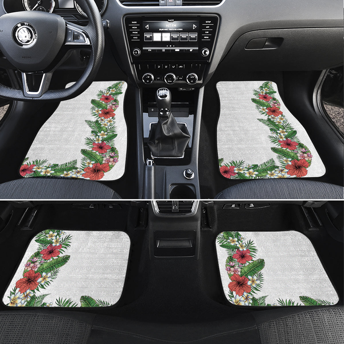 Hawaii Tropical Flowers and Leaves Car Mats Tapa Pattern White Mode