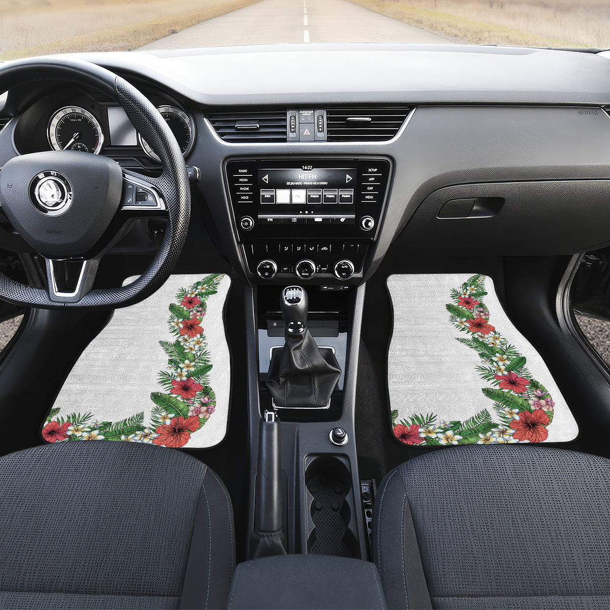 Hawaii Tropical Flowers and Leaves Car Mats Tapa Pattern White Mode