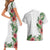 Hawaii Tropical Flowers and Leaves Couples Matching Short Sleeve Bodycon Dress and Hawaiian Shirt Tapa Pattern White Mode