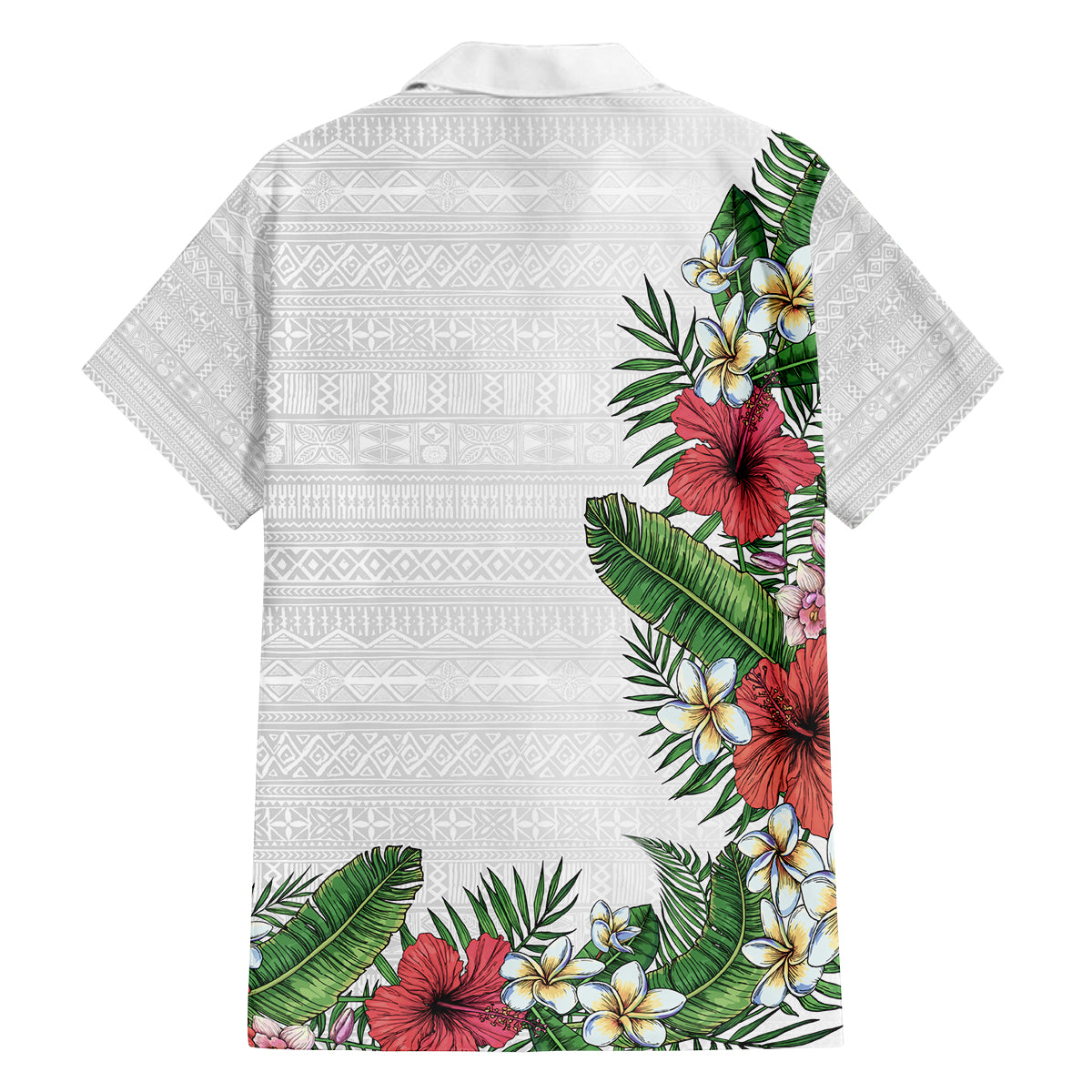 Hawaii Tropical Flowers and Leaves Family Matching Tank Maxi Dress and Hawaiian Shirt Tapa Pattern White Mode