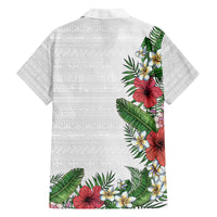 Hawaii Tropical Flowers and Leaves Family Matching Tank Maxi Dress and Hawaiian Shirt Tapa Pattern White Mode