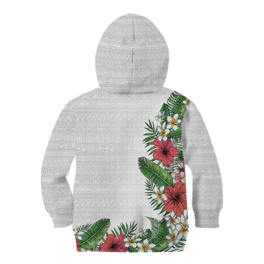 Hawaii Tropical Flowers and Leaves Kid Hoodie Tapa Pattern White Mode