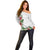 Hawaii Tropical Flowers and Leaves Off Shoulder Sweater Tapa Pattern White Mode