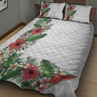Hawaii Tropical Flowers and Leaves Quilt Bed Set Tapa Pattern White Mode