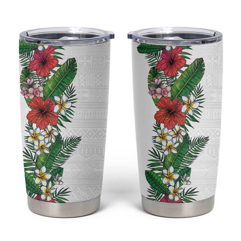 Hawaii Tropical Flowers and Leaves Tumbler Cup Tapa Pattern White Mode