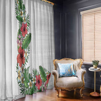 Hawaii Tropical Flowers and Leaves Window Curtain Tapa Pattern White Mode