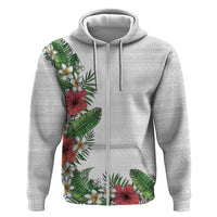 Hawaii Tropical Flowers and Leaves Zip Hoodie Tapa Pattern White Mode
