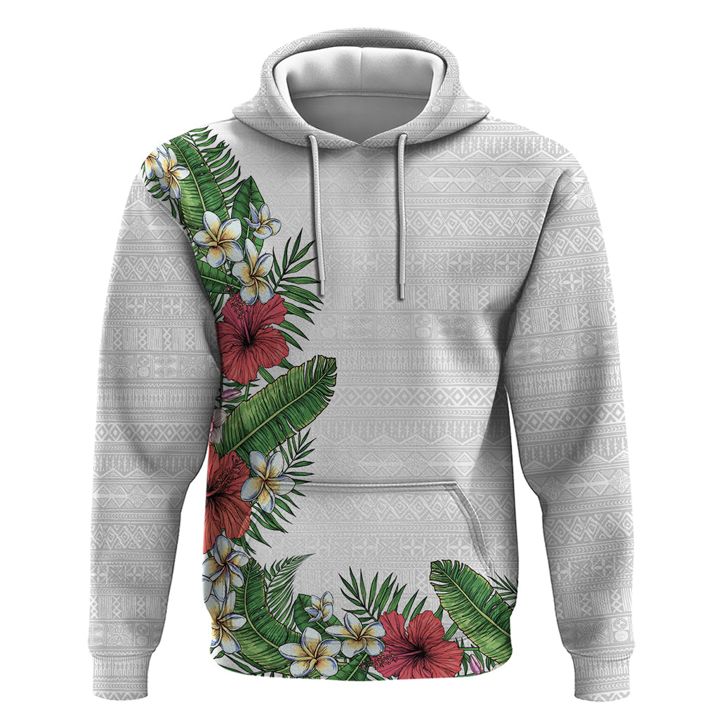 Hawaii Tropical Flowers and Leaves Zip Hoodie Tapa Pattern White Mode