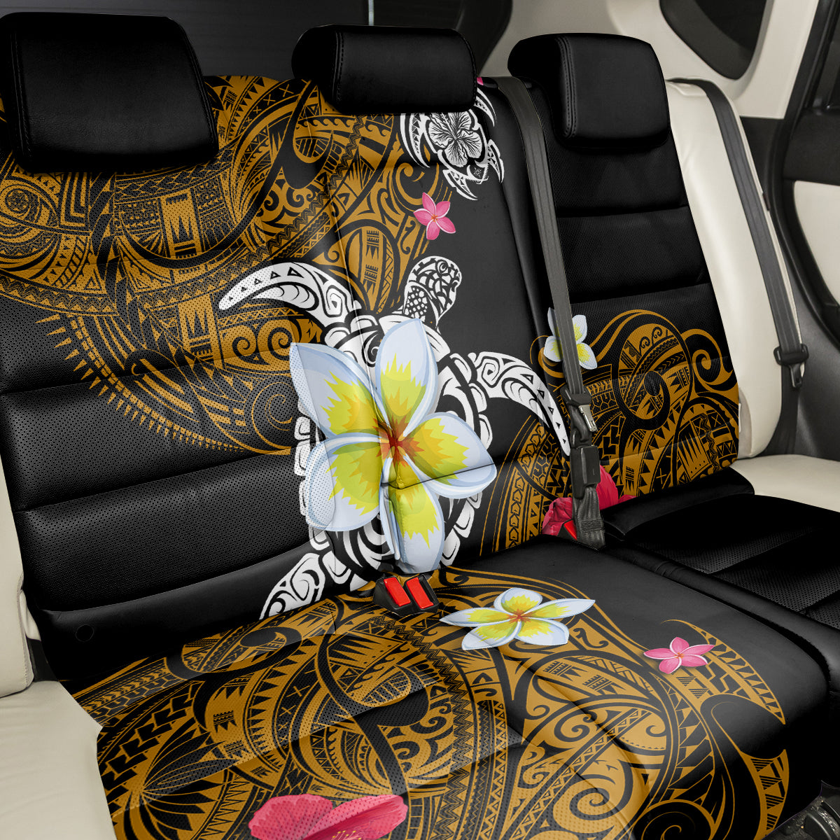 Hawaii Turtle and Tropical Flower Back Car Seat Cover Polynesian Pattern