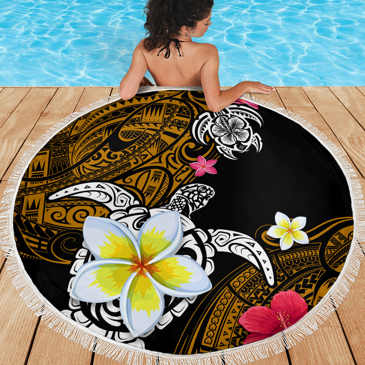 Hawaii Turtle and Tropical Flower Beach Blanket Polynesian Pattern