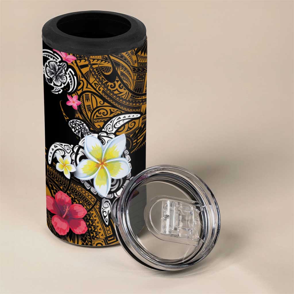Hawaii Turtle and Tropical Flower 4 in 1 Can Cooler Tumbler Polynesian Pattern