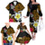 Hawaii Turtle and Tropical Flower Family Matching Off The Shoulder Long Sleeve Dress and Hawaiian Shirt Polynesian Pattern