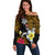 Hawaii Turtle and Tropical Flower Off Shoulder Sweater Polynesian Pattern