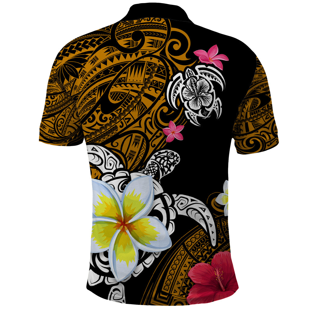 Hawaii Turtle and Tropical Flower Polo Shirt Polynesian Pattern