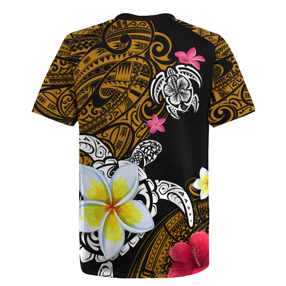 Hawaii Turtle and Tropical Flower Rugby Jersey Polynesian Pattern