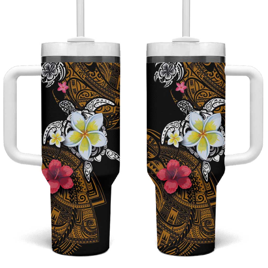 Hawaii Turtle and Tropical Flower Tumbler With Handle Polynesian Pattern