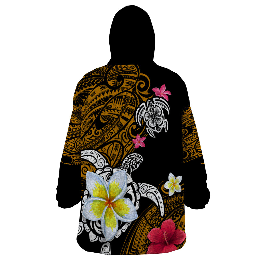 Hawaii Turtle and Tropical Flower Wearable Blanket Hoodie Polynesian Pattern