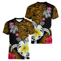 Hawaii Turtle and Tropical Flower Women V-Neck T-Shirt Polynesian Pattern