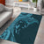 Hawaiian Manta Ray and Polynesian Tribal Tattoo Area Rug Turquoise Color LT03