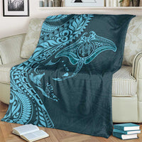 Hawaiian Manta Ray and Polynesian Tribal Tattoo Blanket Turquoise Color LT03