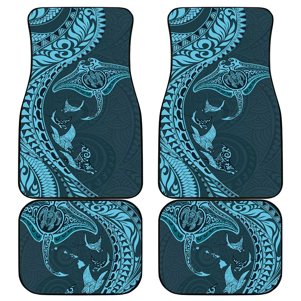 Hawaiian Manta Ray and Polynesian Tribal Tattoo Car Mats Turquoise Color LT03