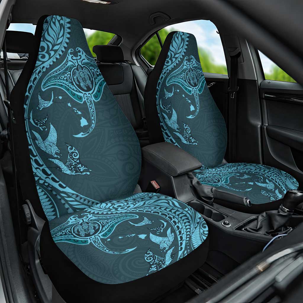 Hawaiian Manta Ray and Polynesian Tribal Tattoo Car Seat Cover Turquoise Color LT03