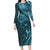 Hawaiian Manta Ray and Polynesian Tribal Tattoo Family Matching Long Sleeve Bodycon Dress and Hawaiian Shirt Turquoise Color LT03