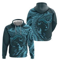 Hawaiian Manta Ray and Polynesian Tribal Tattoo Hoodie Turquoise Color LT03