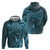 Hawaiian Manta Ray and Polynesian Tribal Tattoo Hoodie Turquoise Color LT03