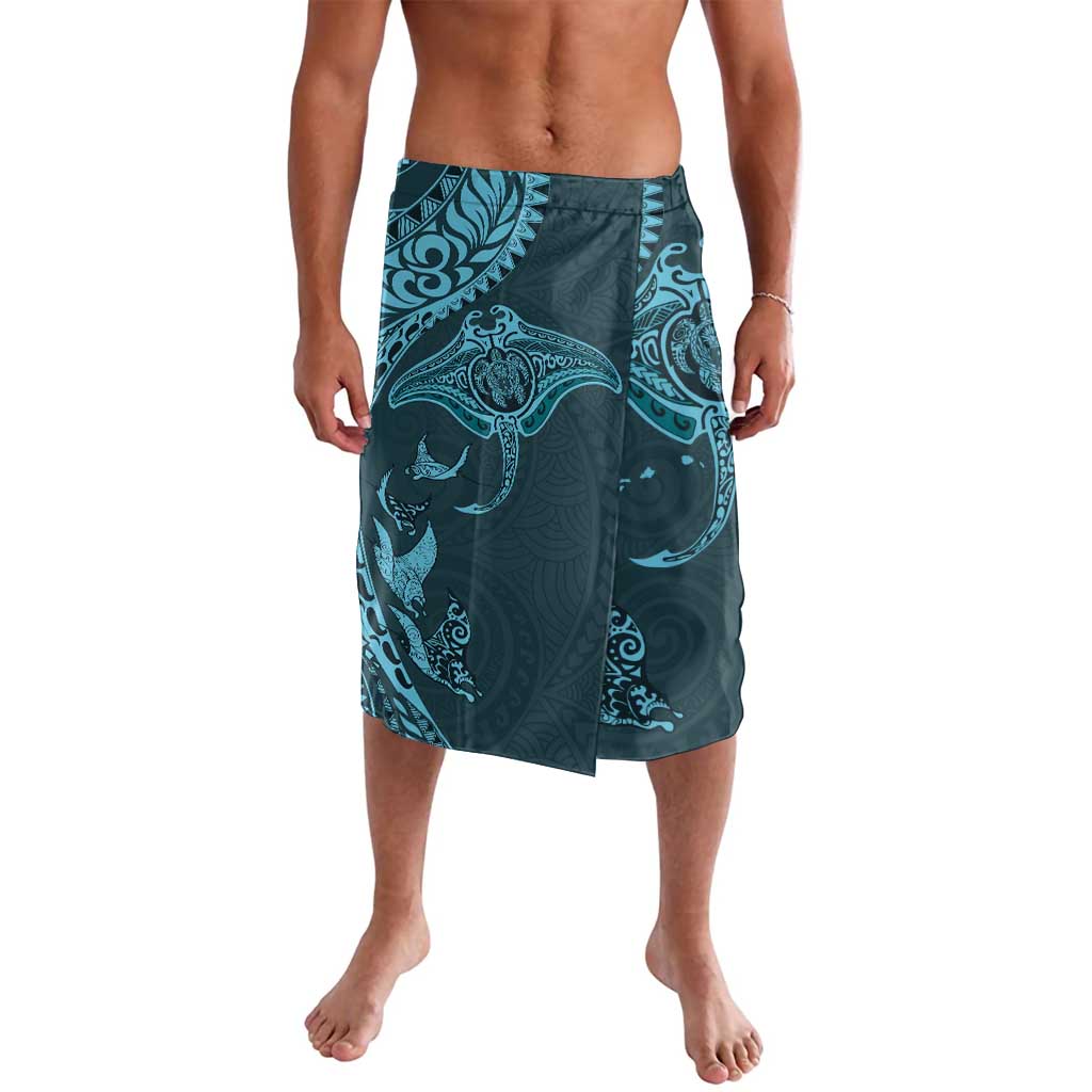 Hawaiian Manta Ray and Polynesian Tribal Tattoo Lavalava Turquoise Color LT03