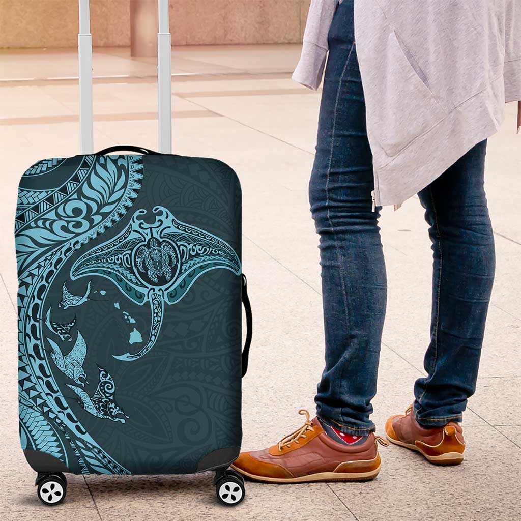 Hawaiian Manta Ray and Polynesian Tribal Tattoo Luggage Cover Turquoise Color LT03