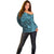 Hawaiian Manta Ray and Polynesian Tribal Tattoo Off Shoulder Sweater Turquoise Color LT03