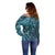 Hawaiian Manta Ray and Polynesian Tribal Tattoo Off Shoulder Sweater Turquoise Color LT03