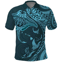 Hawaiian Manta Ray and Polynesian Tribal Tattoo Polo Shirt Turquoise Color LT03