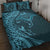 Hawaiian Manta Ray and Polynesian Tribal Tattoo Quilt Bed Set Turquoise Color LT03