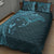 Hawaiian Manta Ray and Polynesian Tribal Tattoo Quilt Bed Set Turquoise Color LT03