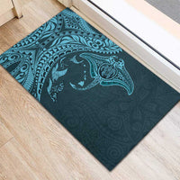 Hawaiian Manta Ray and Polynesian Tribal Tattoo Rubber Doormat Turquoise Color LT03