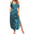 Hawaiian Manta Ray and Polynesian Tribal Tattoo Summer Maxi Dress Turquoise Color LT03