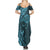 Hawaiian Manta Ray and Polynesian Tribal Tattoo Summer Maxi Dress Turquoise Color LT03