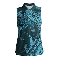 Hawaiian Manta Ray and Polynesian Tribal Tattoo Women Sleeveless Polo Shirt Turquoise Color LT03 Female Turquoise - Polynesian Pride