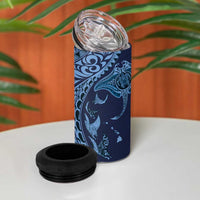 Hawaiian Manta Ray and Polynesian Tribal Tattoo 4 in 1 Can Cooler Tumbler Dark Navy Color